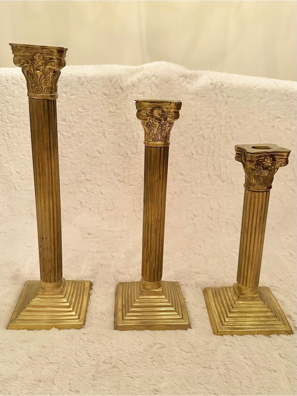 Vintage Solid Brass Candleholders Set of 3